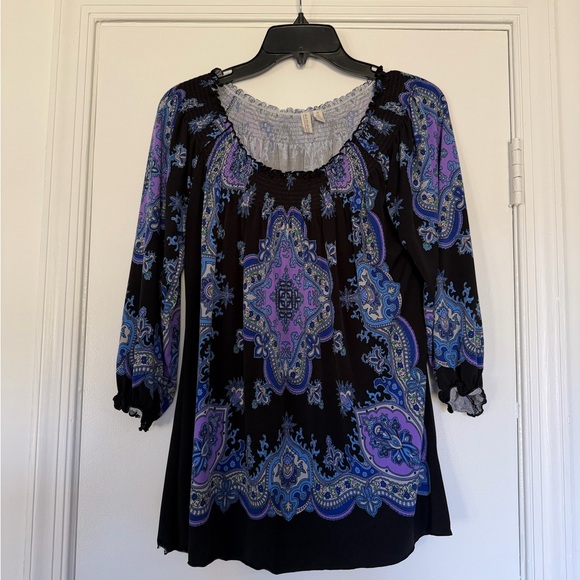 Madison Tops - Madison Black and Purple Paisley Blouse